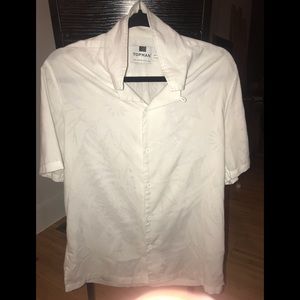 White, floral short sleeve button up top